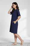 Zivame 2 Mile Fashion Knit Cotton Knee Nightdress - Medieval Blue — thumbnail 4